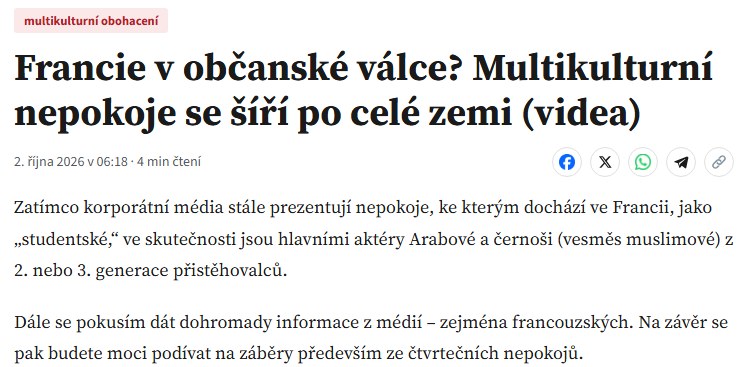 Snímek obrazovky titulku a úvodu článku Necenzurované pravdy z 2. října 2026