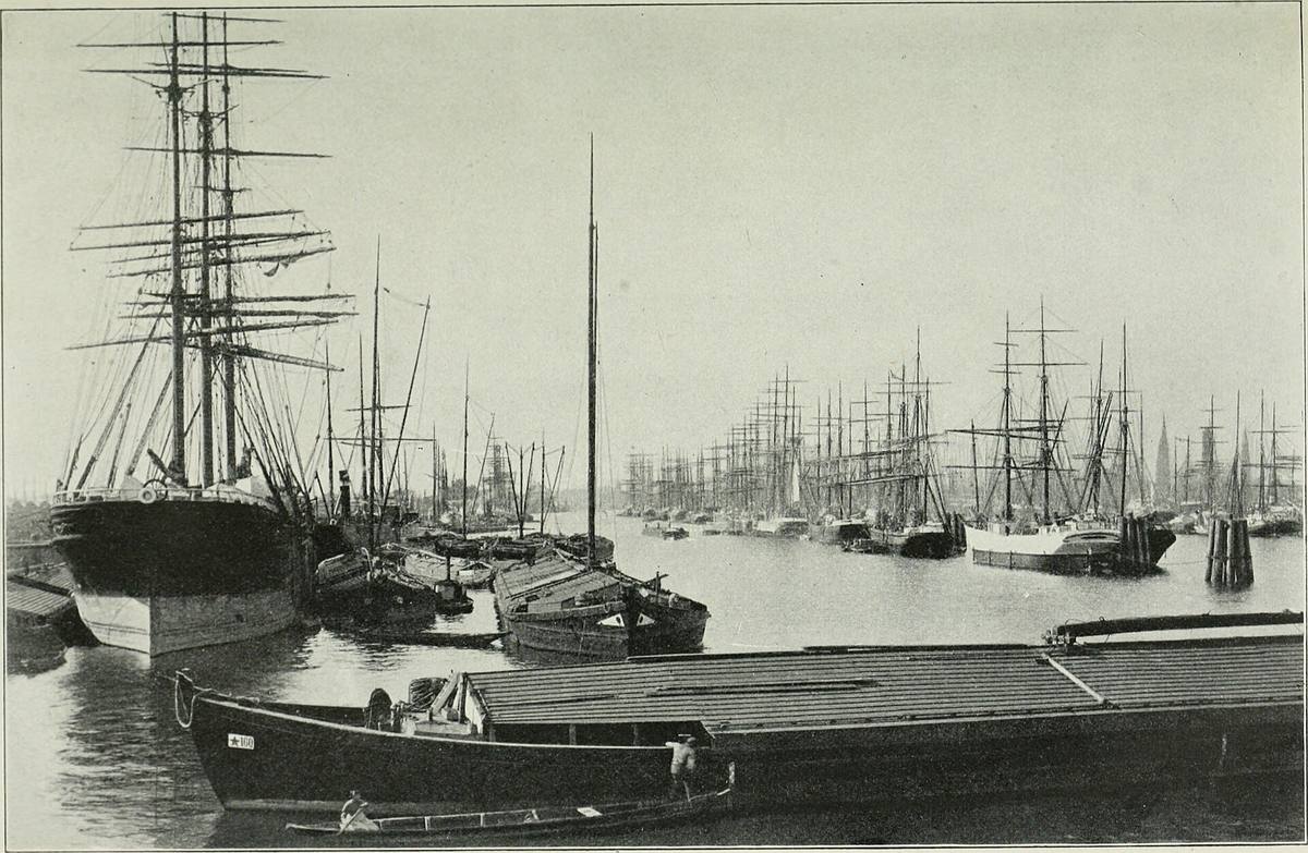 Přístav plachetnic v Hamburku na vyobrazení z roku 1913