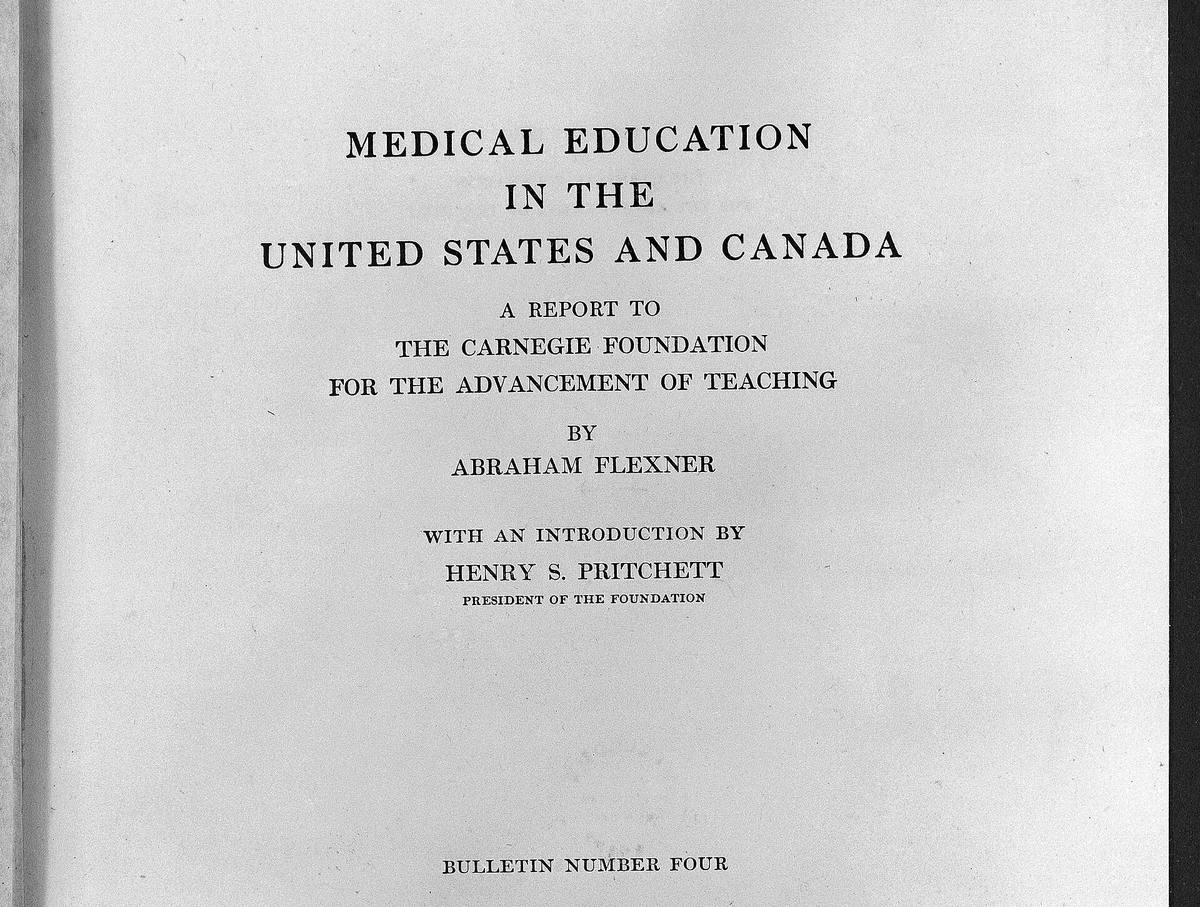 Titulní list knihy s nápisem Medical Education in the United States and Canada a report to the Carnegie Foundation for the Advancement of Teaching